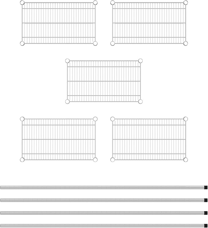 Commercial NSF Listed Chrome Stationary Wire Shelving Kit 14" x 24" x 64", with 5 Shelves Perfect for Warehouse, Walk-in Refrigerator, Freezer, Grocery Store, Restaurant, Dishroom