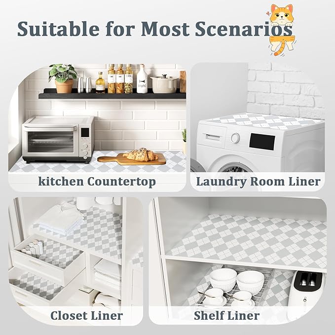 MIAONET Shelf Liner for Kitchen Cabinets 18" x 240" Non-Adhesive Non-Slip Drawer Liners for Dresser, Waterproof Washable Paper, Durable Protector Mat for Pantry Shelves Cupboards, Light Grey