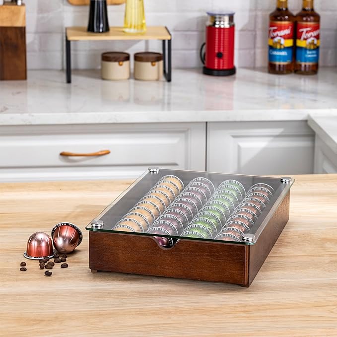 Rice rat Nespresso Pod Holder Vertuo Pod Drawer With Glass For Cabinet Vertuoline Pod Storage Rack For Counter (40 Pods)