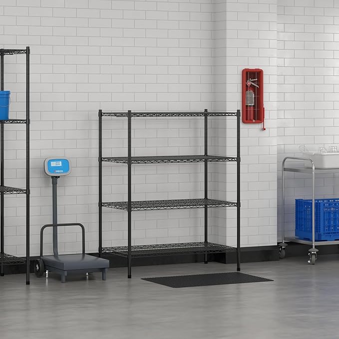Commercial NSF Listed Black Epoxy Stationary Wire Shelving Kit 24" x 42" x 54", with 4 Shelves Perfect for Warehouse, Walk-in Refrigerator, Freezer, Grocery Store, Restaurant, Dishroom