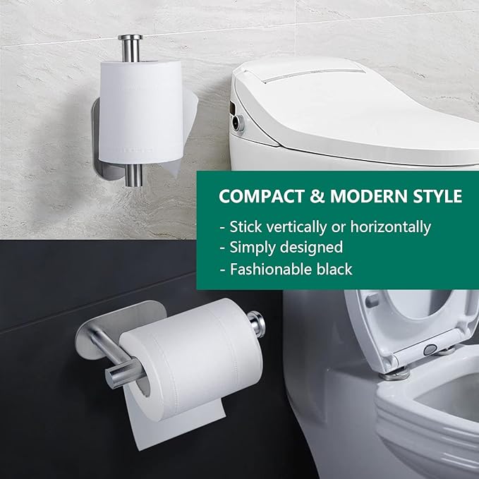 YUET Toilet Roll Holder Self Adhesive Holders Tissue 3M Stand Hanger Bathroom, Kitchen, Washroom Premium Thicken SUS-304 Stainless Steel, No Drilling,Strong Adhesiveness Rustproof (Brushed Silver)