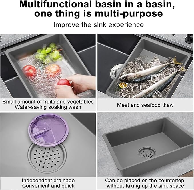 Kitchen Sink Strainer Basket Set Multifunctional Portable Strainer Basin with Sink Stopper Dishwashing Basin Vegetable Strainer Basket Drain Pasta Kitchen Sink Accessories(ABS+PP）