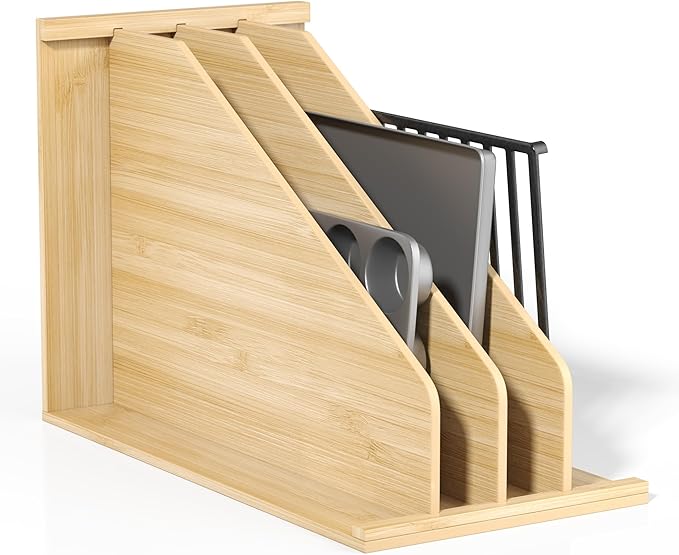 tonchean Upgrade Wood Tray Dividers for Cabinet Cookie Sheet Organizer for Cabinet Kitchen Cabinet Tray Divider for Pans, Lids, Pot And Pan, Cookie Sheet, Racks Lids, 15.5in(H) x22.5in(D) x11.8in(W)