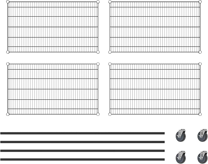 Commercial NSF Listed Black Epoxy Mobile Wire Shelving Kit 24" x 42" x 80", with 4 Shelves Perfect for Warehouse, Walk-in Refrigerator, Freezer, Grocery Store, Restaurant, Dishroom
