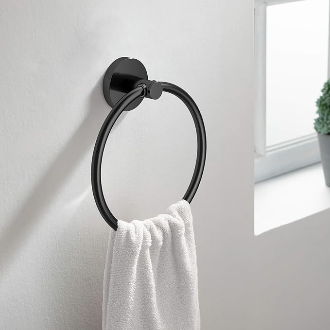 KIBI Toilet Paper Holder and Towel Ring Set | Matte Black Finish Bathroom Hardware Set, Wall Mounted Hand Towel Holder and Towel Hanger | Solid Brass Construction, C-KBA14-2-2