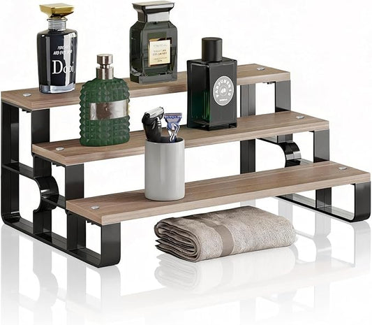 3 Tier Cologne Organizer for Men,Perfume Stand for Dresser,Makeup Organizer for Vanity,Display Riser Stand,Wooden Bathroom Countertop Stand for Bedroom,Dressing(Walnut,Width=11.2")