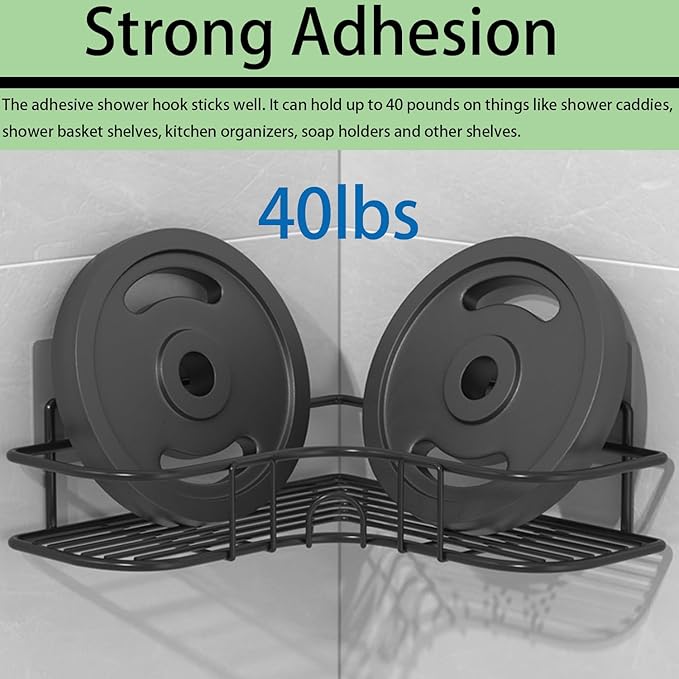 12 Pack Shower Caddy Adhesive Replacement Hooks Transparent Strong Waterproof Wall Hooks No Drilling Bathroom & Kitchen Organizers for Shelves, Soap Holders, Spice Racks(8 Double + 4 Single)