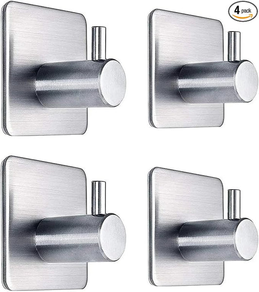 LICITE USA 4-Pack Adhesive Hooks – Heavy Duty Stainless Steel Stick-On Wall Hooks for Bathroom, Kitchen, Doors, and Cabinets – Waterproof, Rust-Resistant, No Drill Required (Black/Silver)