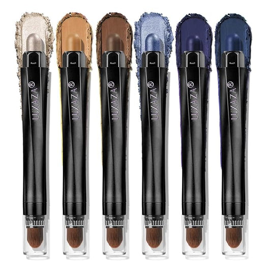 Neutral Eyeshadow Stick Makeup 6PCS Set, Blue Metallic Shimmer Matte Cream Eye Shadow Eyeliner Brightener Pencil Crayon - JEANS BLUE