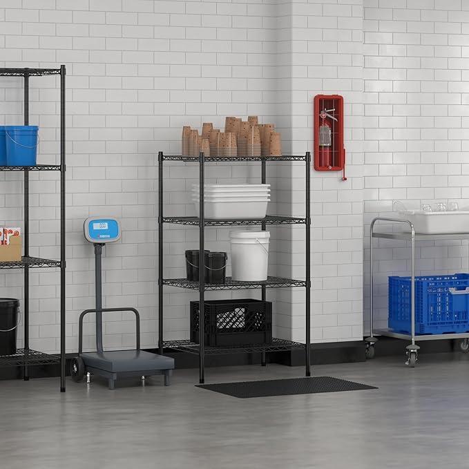 Commercial NSF Listed Black Epoxy Stationary Wire Shelving Kit 24" x 30" x 54", with 4 Shelves Perfect for Warehouse, Walk-in Refrigerator, Freezer, Grocery Store, Restaurant, Dishroom