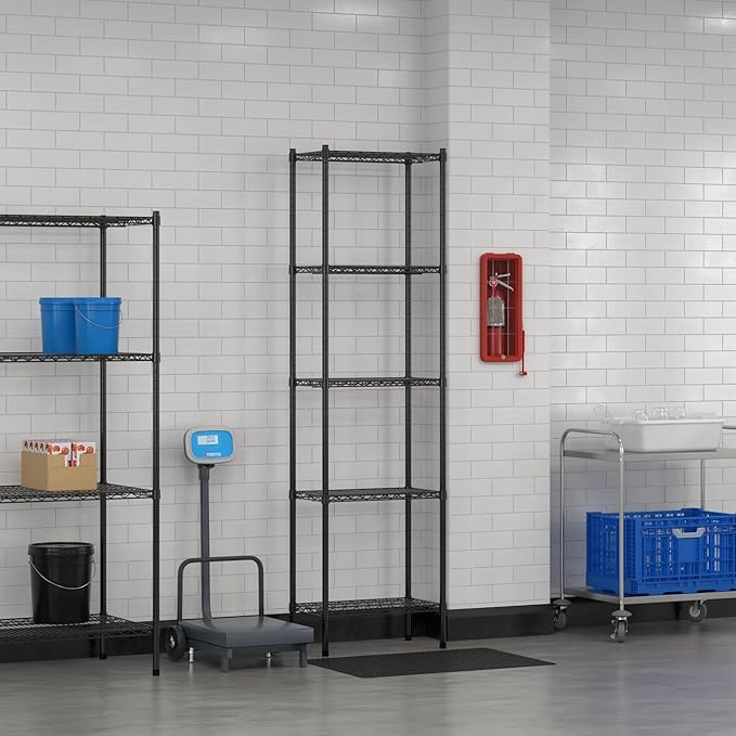 Commercial NSF Listed Black Epoxy Stationary Wire Shelving Kit 14" x 24" x 86", with 5 Shelves Perfect for Warehouse, Walk-in Refrigerator, Freezer, Grocery Store, Restaurant, Dishroom