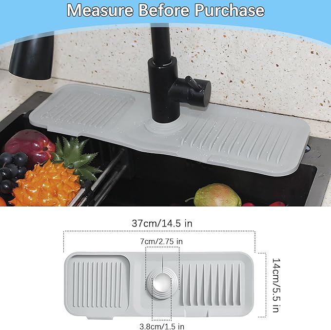 DTXIAQIAO 14.5 * 5.5 Inch Large Non-Slip Base,Multi-Surface Protector for Kitchen,Bathroom,Laundry,RV,Easy Clean Water Deflector Accessory(Light Gray)