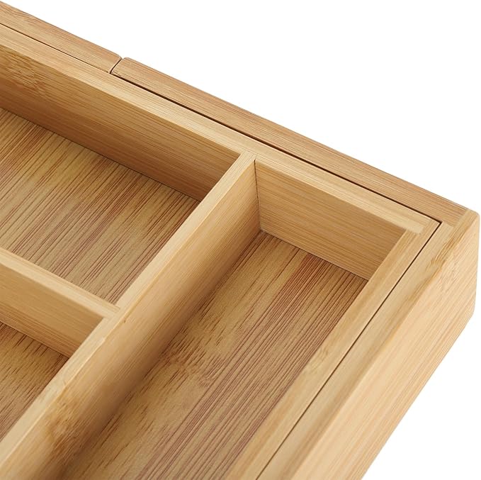 Kitchen Silverware Organizer Expandable for Cutlery and Utensils, Adjustable Wood Utensil Storage Cutlery Tray for Drawers, Kitchen Drawer Organizer Utensil Holder Makeup Organizer with(7 Slots A)