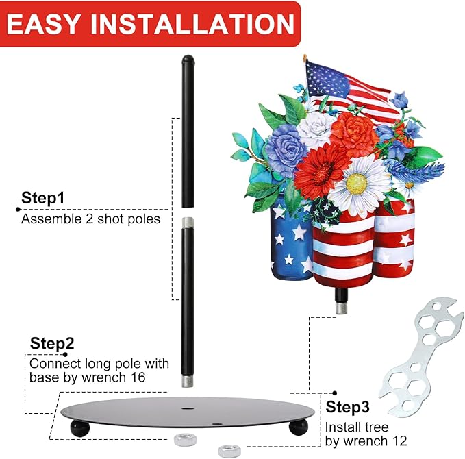 JarThenaAMCS Patriotic Paper Towel Holder American Flag Star Flower Kitchen Decor Accessories 4th of July Large Metal Towel Holder Stand for Independence Memorial Day Home Party Bathroom Countertop