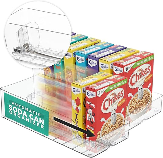 Automatic Food Storage Organizer - Clear Pantry Organizer with Automatic Dispenser for Refrigerator - Drink & Food Holder for Fridge - Organizing Rack Kitchen & Pantry (Large) (1-Pack)