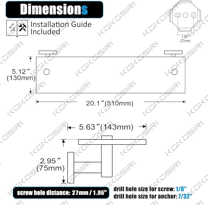 KOKOSIRI Wall Shelves Bathroom Hardware Glass Floating Shelf 20-Inch for Bedroom, Living Room, Kitchen, Hanging Rack Oil Rubbed Bronze B1105ORB-L20