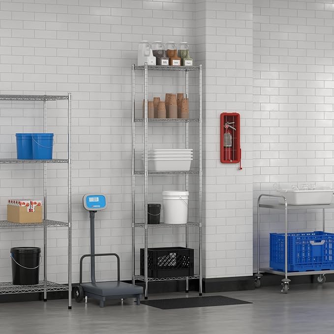 Commercial NSF Listed Chrome Stationary Wire Shelving Kit 12" x 24" x 86", with 5 Shelves Perfect for Warehouse, Walk-in Refrigerator, Freezer, Grocery Store, Restaurant, Dishroom