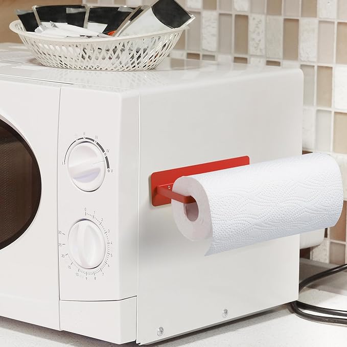Magnetic Paper Towel Holder for Fridge Red,Heavy Duty Strong Magnet Backing for Toolbox,Grill,BBQ Griddles,RV Tailgates,Microwave,Fridge,Garage - Fit for Large Size of Paper Roll