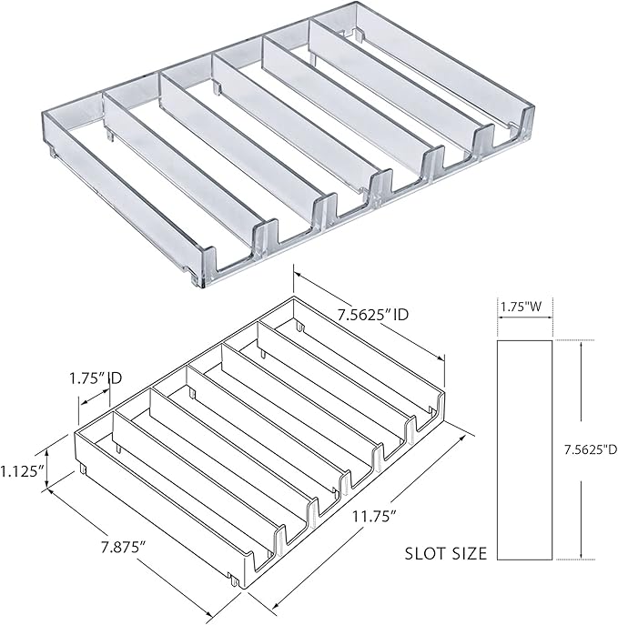 Azar Displays 225830-6COMP-CLR 6 Compartment Divider Bin Cosmetic Tray with Pushers - 6 Slots per Tray, 2-Pack, Clear
