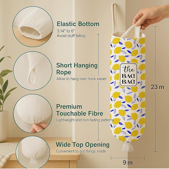 The Bag Bag Grocery Bags Holder, Lemon Grocery Bags Holder Organizer For Shopping Sack, Wall Mount Plastic Sack Storage Container Dispenser, Gift for Female Family and Friends