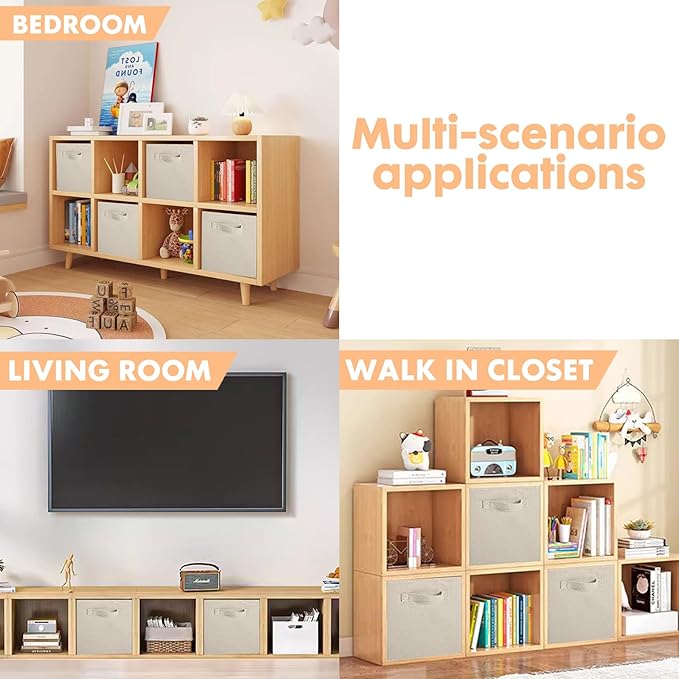 ShellKingdom Foldable Fabric Storage Cubes And Cloth Organizer Drawer For Closet And Toys, 6 Pack (Beige)