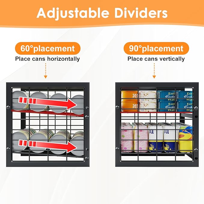 JKsmart 2-Tier Stackable Can Organizer, Extra-Long Can Rack for Pantry Storage, Adjustable Can Dispenser Holds Up to 64 Cans, Super Sturdy Holders for Various Canned Food Snacks Soda