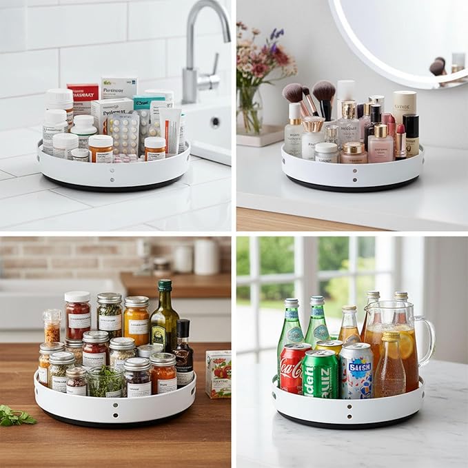 Lazy Susan Turntable Organizer, Plastic Round 360° Vitamin & Medicine Storage Tray, Rotating Pill Bottle Organizer for Bathroom Cabinet, Pantry, Kitchen Countertop, Vanity, Clear