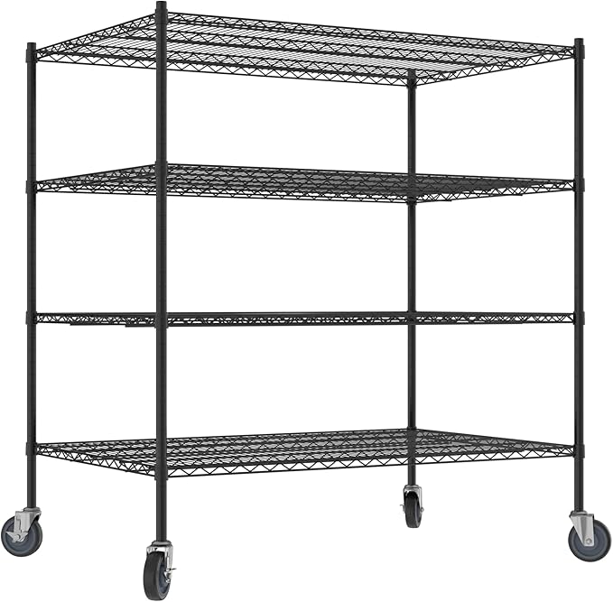 Commercial NSF Listed Black Epoxy Mobile Wire Shelving Kit 36" x 54" x 60", with 4 Shelves Perfect for Warehouse, Walk-in Refrigerator, Freezer, Grocery Store, Restaurant, Dishroom