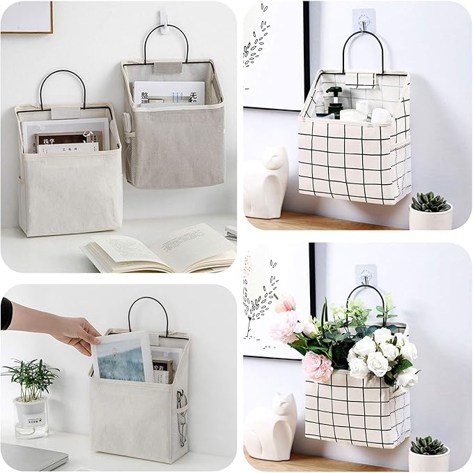 Fabric Wall Hanging Storage Caddy Bag Over the Door Pouch Organizer for Bedroom Bathroom Kitchen (3Pack-C)…