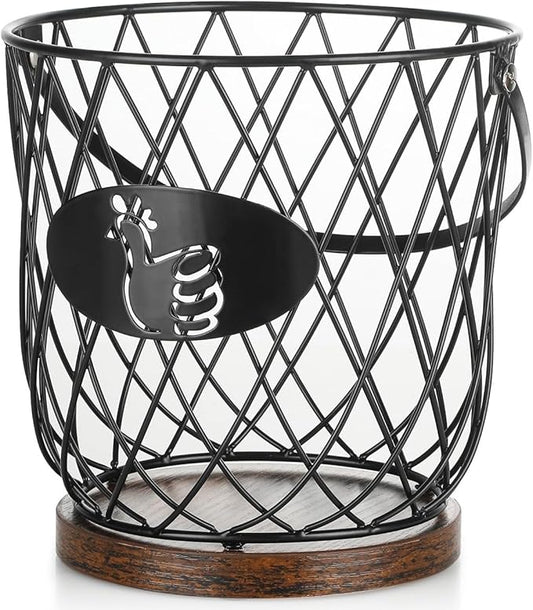 Egg Basket for Gathering Fresh Eggs, Round Egg Collecting Basket with Handle, Egg Holder Countertop Decor & K-Cup Organizer (Metal)