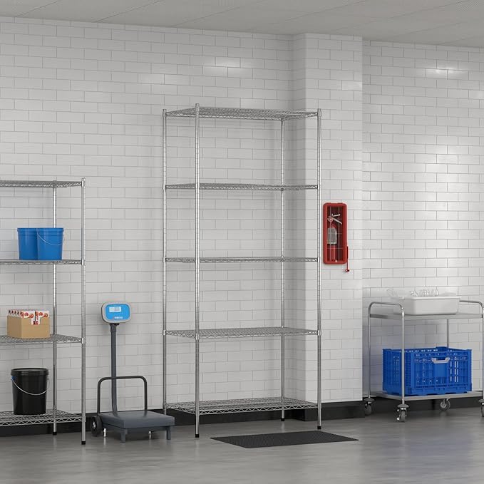Commercial NSF Listed Chrome Stationary Wire Shelving Kit 24" x 42" x 96", with 5 Shelves Perfect for Warehouse, Walk-in Refrigerator, Freezer, Grocery Store, Restaurant, Dishroom