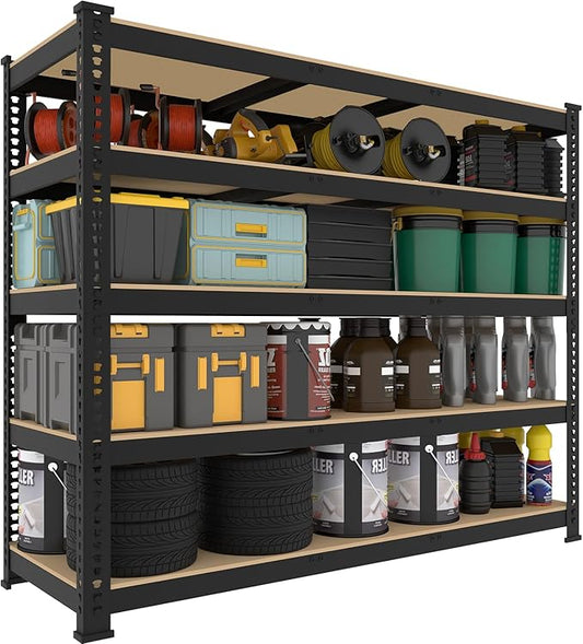 5 Tier Garage Storage Shelves - 48" W x 18" D x 71" H Heavy Duty Adjustable Shelving Unit, Metal Organizer Utility Rack for Basement, Pantry, Kitchen, Black