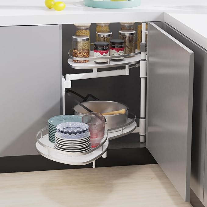 Blind Corner Cabinet Pull Out 2 Tier, Swing Left for 36" Width, Two-Way Buffering, Height Adjustable Organizer