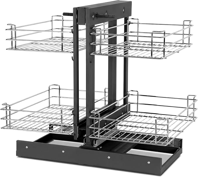 Left & Right Blind Corner Cabinet Organizer 2 Tier Wire Bottom Storage Basket 4 Shelves Conseal Corner Pull Out Shelf for Bowls Dishes Seasoning Bottle