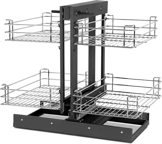 Left & Right Blind Corner Cabinet Organizer 2 Tier Wire Bottom Storage Basket 4 Shelves Conseal Corner Pull Out Shelf for Bowls Dishes Seasoning Bottle