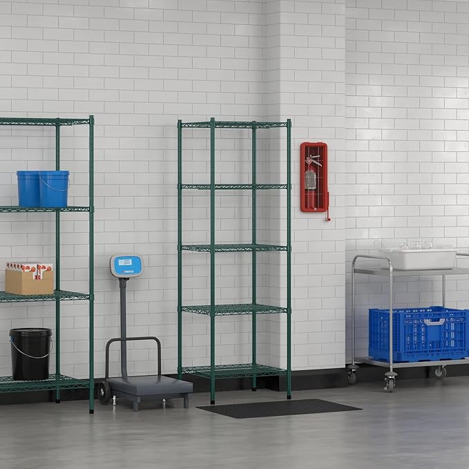 Commercial NSF Listed Green Epoxy Stationary Wire Shelving Kit 21" x 24" x 74", with 5 Shelves Perfect for Warehouse, Walk-in Refrigerator, Freezer, Grocery Store, Restaurant, Dishroom