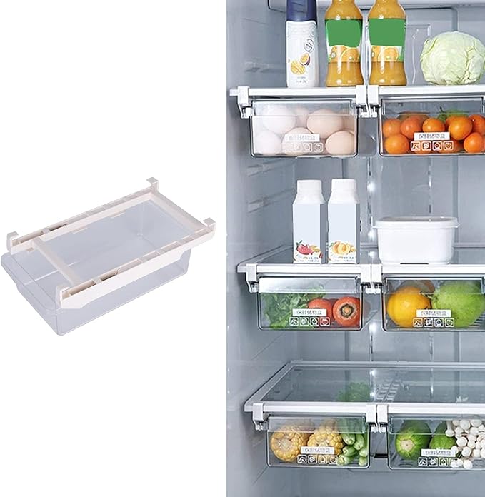 Fridge Drawer Organizer, Clear Refrigerator Organizer Bins Pull Out Storage Bins for Fridge Shelf Pullable Refrigerator Storage Box