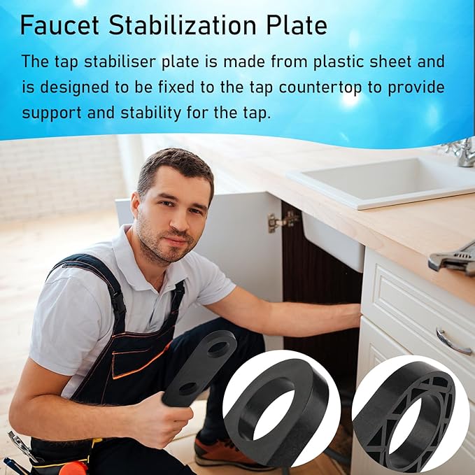 Faucet Stabilization Plate for Delta Rp37490 Victorian Sink Retaining Plate, Faucet Reinforcement Plate Baseplate 3 Hole Under Sink Faucet Bracket, Black