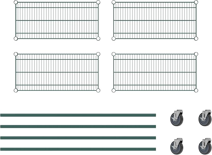 Commercial NSF Listed Green Epoxy Mobile Wire Shelving Kit 14" x 30" x 60", with 4 Shelves Perfect for Warehouse, Walk-in Refrigerator, Freezer, Grocery Store, Restaurant, Dishroom
