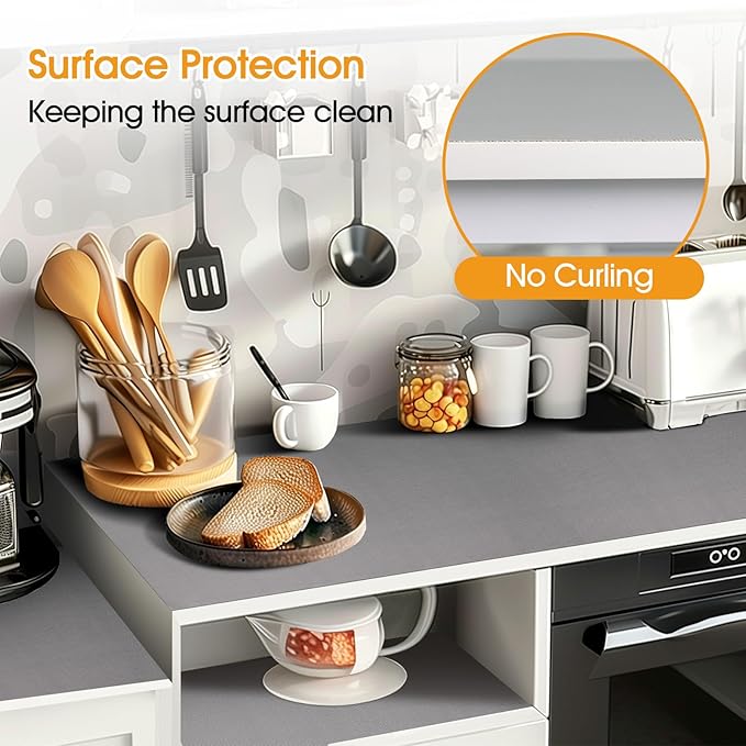 Shinlendid Shelf and Drawer Liner for Kitchen Cabinets Non-Adhesive, Strong Grip Non-Slip Thickened Cabinet Liners for Shelves, Waterproof Mats for Dresser Cupboard, Pure Gray, 23 in x 30 Feet