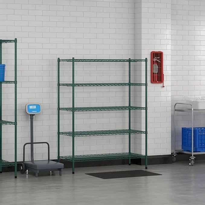 Commercial NSF Listed Green Epoxy Stationary Wire Shelving Kit 21" x 48" x 64", with 5 Shelves Perfect for Warehouse, Walk-in Refrigerator, Freezer, Grocery Store, Restaurant, Dishroom