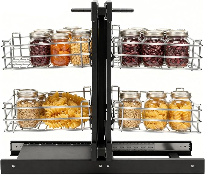 Blind Corner Cabinet Pull Out Home Kitchen Slide Out Storage Organizer Corner Pull-Out Basket Widen Cabinet Organizer Double-Layer Bowls Storage Shelf
