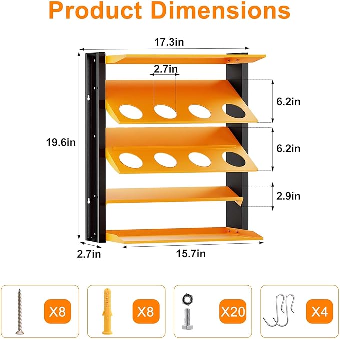 Heavy Duty Spray Can Rack, With 8 Can Holes Spray Paint Can Holder, Wall Mount Spray Can Holder for Garage, Home, Shop