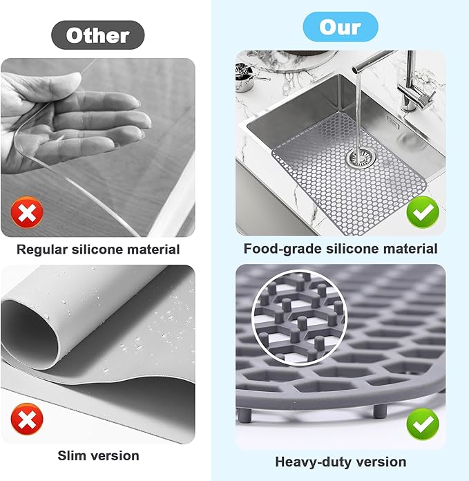 Myirxcv Silicone Sink Mat 25.78"x 14" Heat Resistant Sink Protectors for Kitchen Sink Bottom, Non-Slip Faucet Mat for Stainless Steel（Rear Drain）
