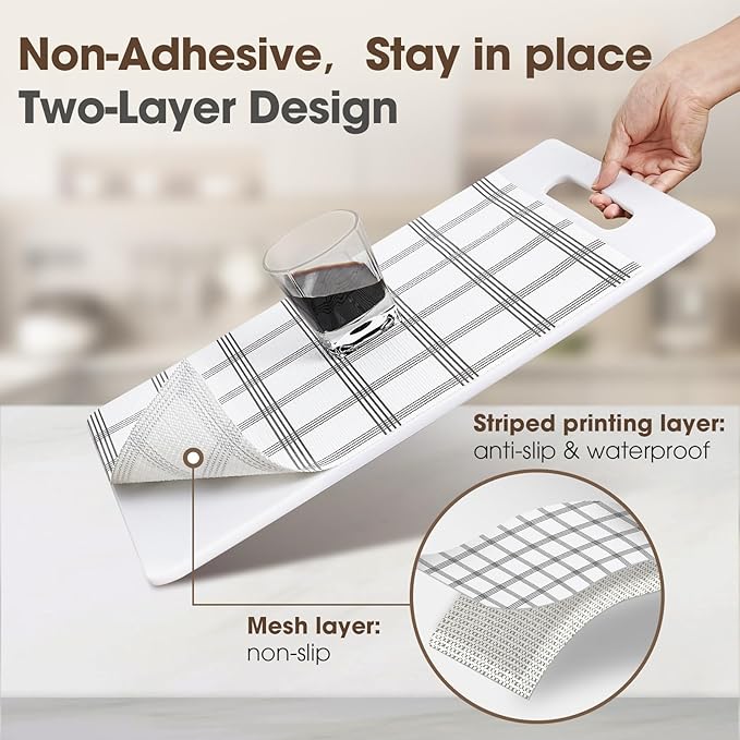 ALIUNI Drawer and Shelf Liner, Non-Slip Kitchen Cabinet Liners Non-Adhesive Thick Strong Grip Waterproof Washable Mats Protect Dresser Shelves Cupboard Bathroom Cabinets, White Stripes, 24IN X 10FT