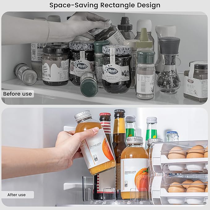 HomeBeyond Rectangular Lazy Susan Organizer for Refrigerator & Cabinet, 360° Rotating Fridge Turntable, Removable Non-Skid Tray to Organize Condiments, Cans, Beverages, Clear PET