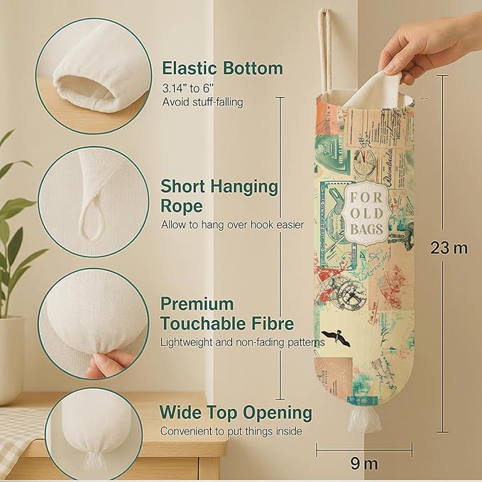 Vintage Plastic Bag Holder, For Old Bags Plastic Bag Holder, Sack Holders for Plastics Bags Groceries Store, Reusable Trash Sack Storage Dispenser, Kitchen Gifts to Women Family Friends