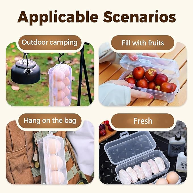 2 PCS Camping Egg Container, Portable Eggs Carrier for Outdoor, Hiking, Kitchen, Refrigerator, Trekking with Removable Dividers (8-Compartment)