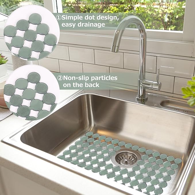 Kitchen Sink Mat for Stainless Steel/Ceramic Sinks,2 Pack Dish Sink Mats for Kitchen Sink with Scissors, Fast Draining,Easy to Clean,DIY Cut,15.7 X 11.8 Inch(Green)