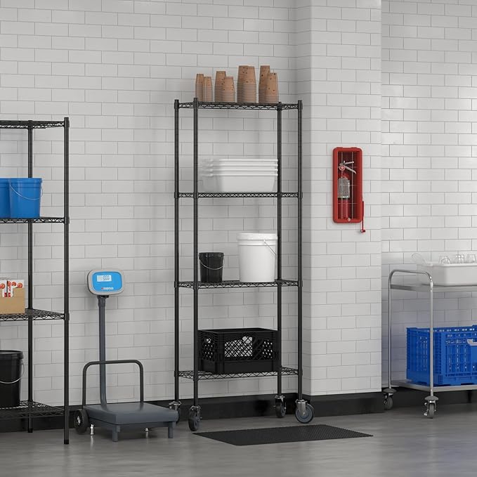 Commercial NSF Listed Black Epoxy Mobile Wire Shelving Kit 12" x 30" x 80", with 4 Shelves Perfect for Warehouse, Walk-in Refrigerator, Freezer, Grocery Store, Restaurant, Dishroom
